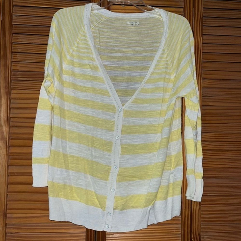 Sonoma Yellow & White Striped Lightweight Button Front Long Sleeve Cardigan